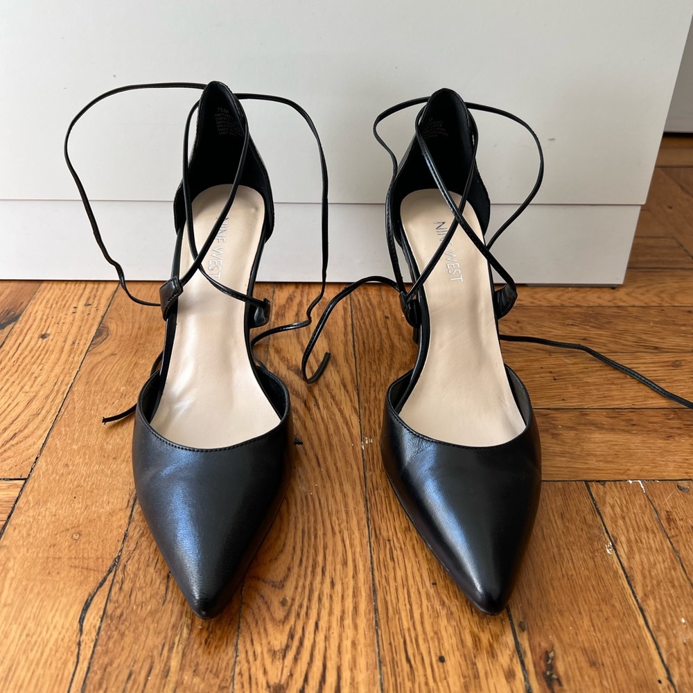Black Strappy Leather Heels